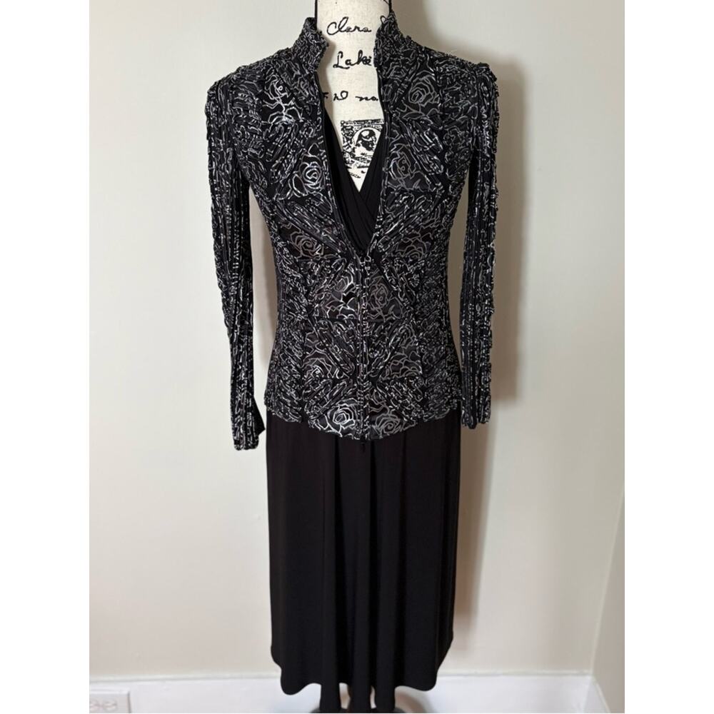 Andrea Rosati Swirl Bandage Semi-Sheer Black Silver Zip Front Jacket SZ 4 Party
